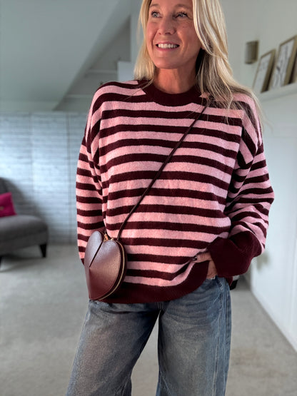 Chocolate/Blue Relaxed Fit Stripe Jumper