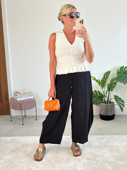 Black Floaty Barrel Crop Trousers
