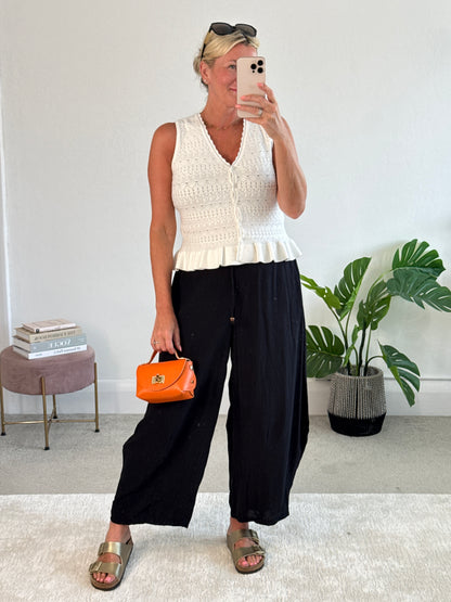 Black Floaty Barrel Crop Trousers