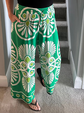 Green/Lime Printed Loose Trousers