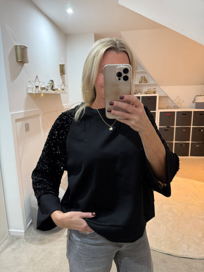 Black/Gold Sequin Sleeve Soft Top
