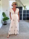 White Embroidered V Neck Grecian Maxi Dress