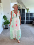 Sand/Neon Orange Ruffle Neck Palm Grecian Dress
