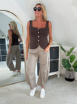 Chocolate Scoop Neck Gold Button Waistcoat