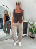 Chocolate Scoop Neck Gold Button Waistcoat