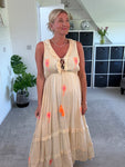 Sand/Neon Orange Ruffle Neck Palm Grecian Dress