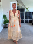 Sand/Neon Orange Ruffle Neck Palm Grecian Dress