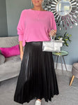 Black Metallic Pleated Skirt