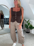 Chocolate Scoop Neck Gold Button Waistcoat