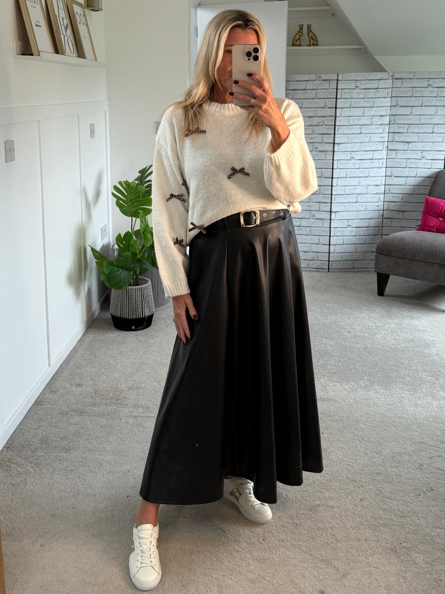 Black Pleather Midi Skirt