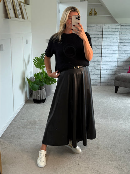Black Pleather Midi Skirt