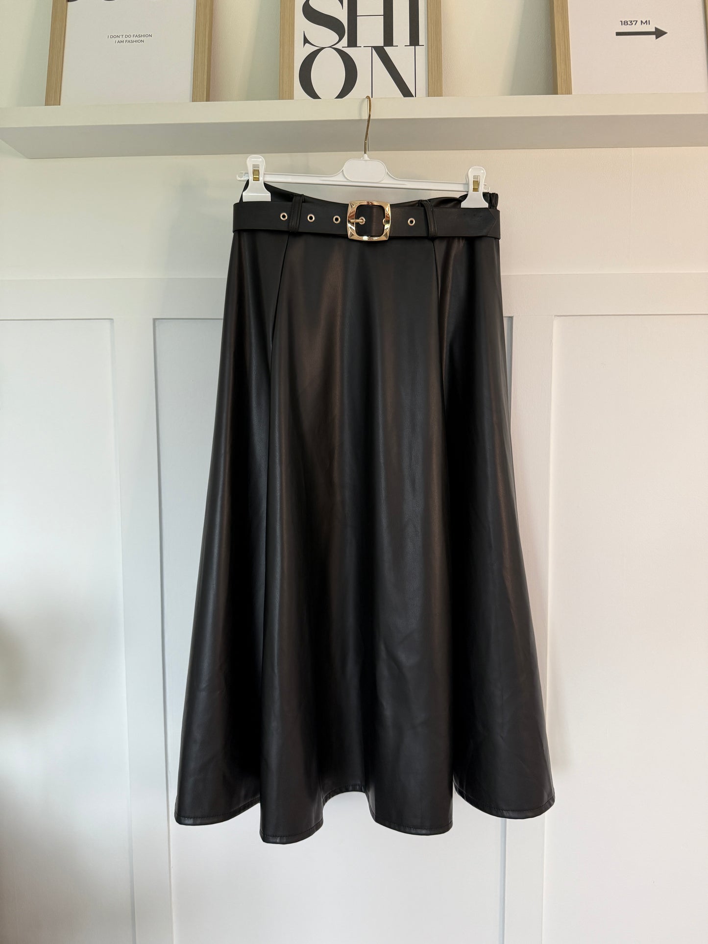 Black Pleather Midi Skirt