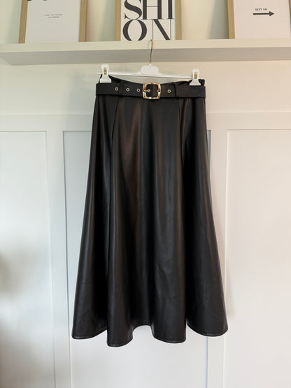Black Pleather Midi Skirt