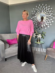 Black Metallic Pleated Skirt
