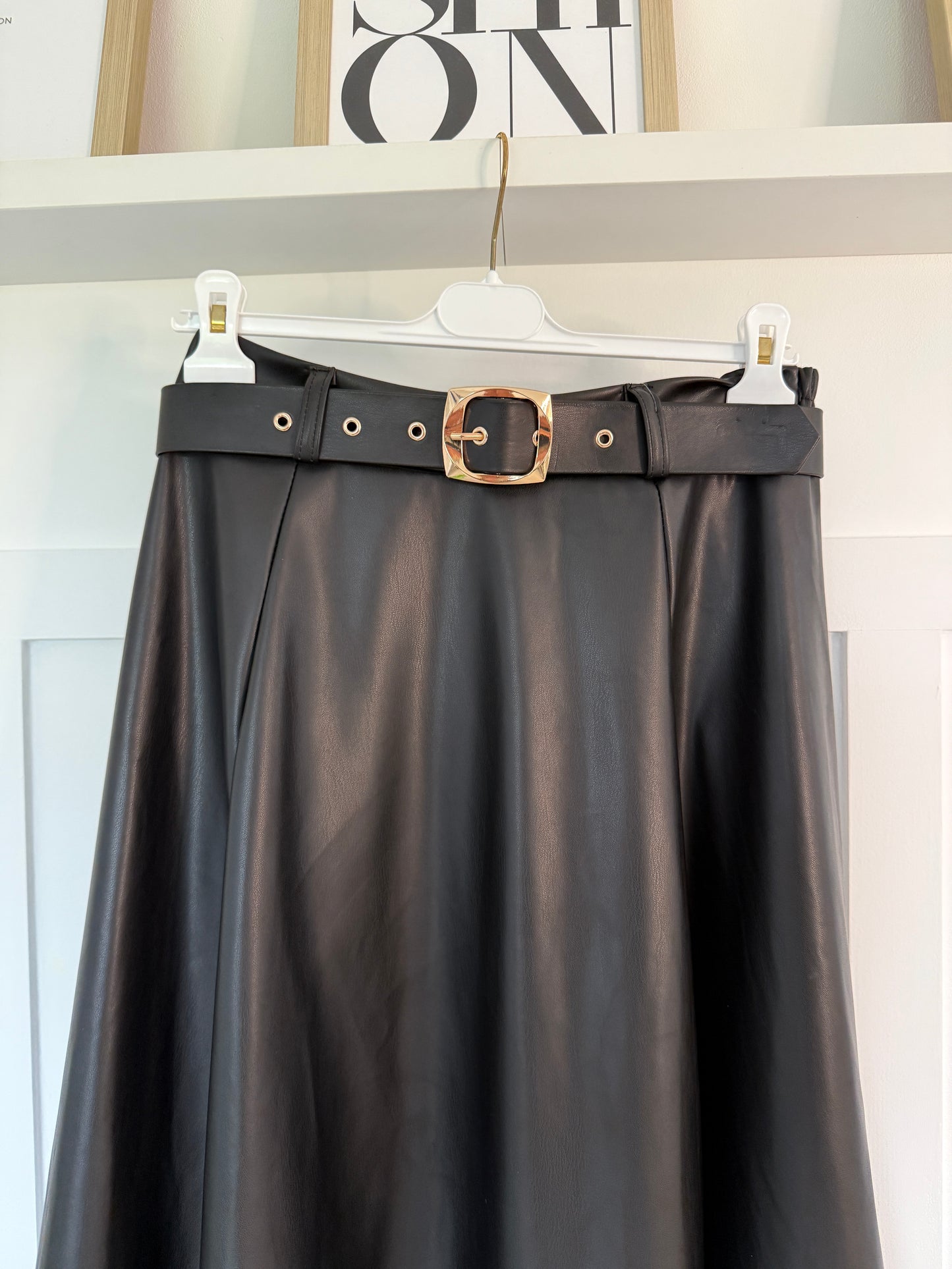 Black Pleather Midi Skirt
