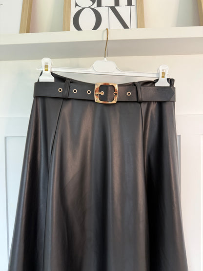 Black Pleather Midi Skirt