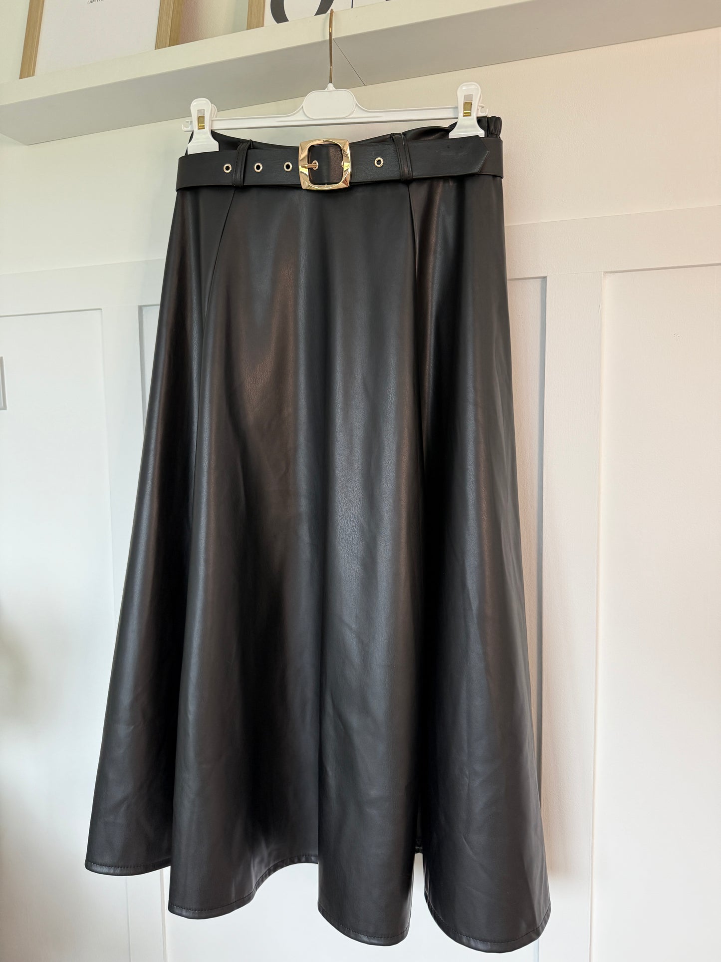 Black Pleather Midi Skirt