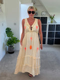 Sand/Neon Orange Ruffle Neck Palm Grecian Dress