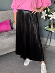 Black Metallic Pleated Skirt