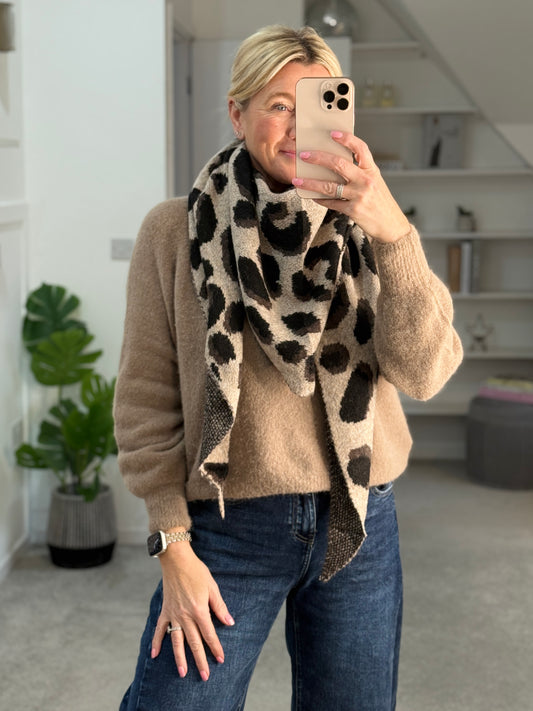 Taupe Triangle Leopard Print Scarf