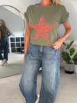 Khaki Neon Leopard Star T Shirt