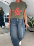 Khaki Neon Leopard Star T Shirt