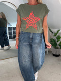 Khaki Neon Leopard Star T Shirt