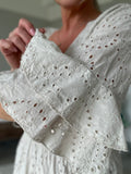 Beige Broderie Anglaise Frill Sleeve Dress