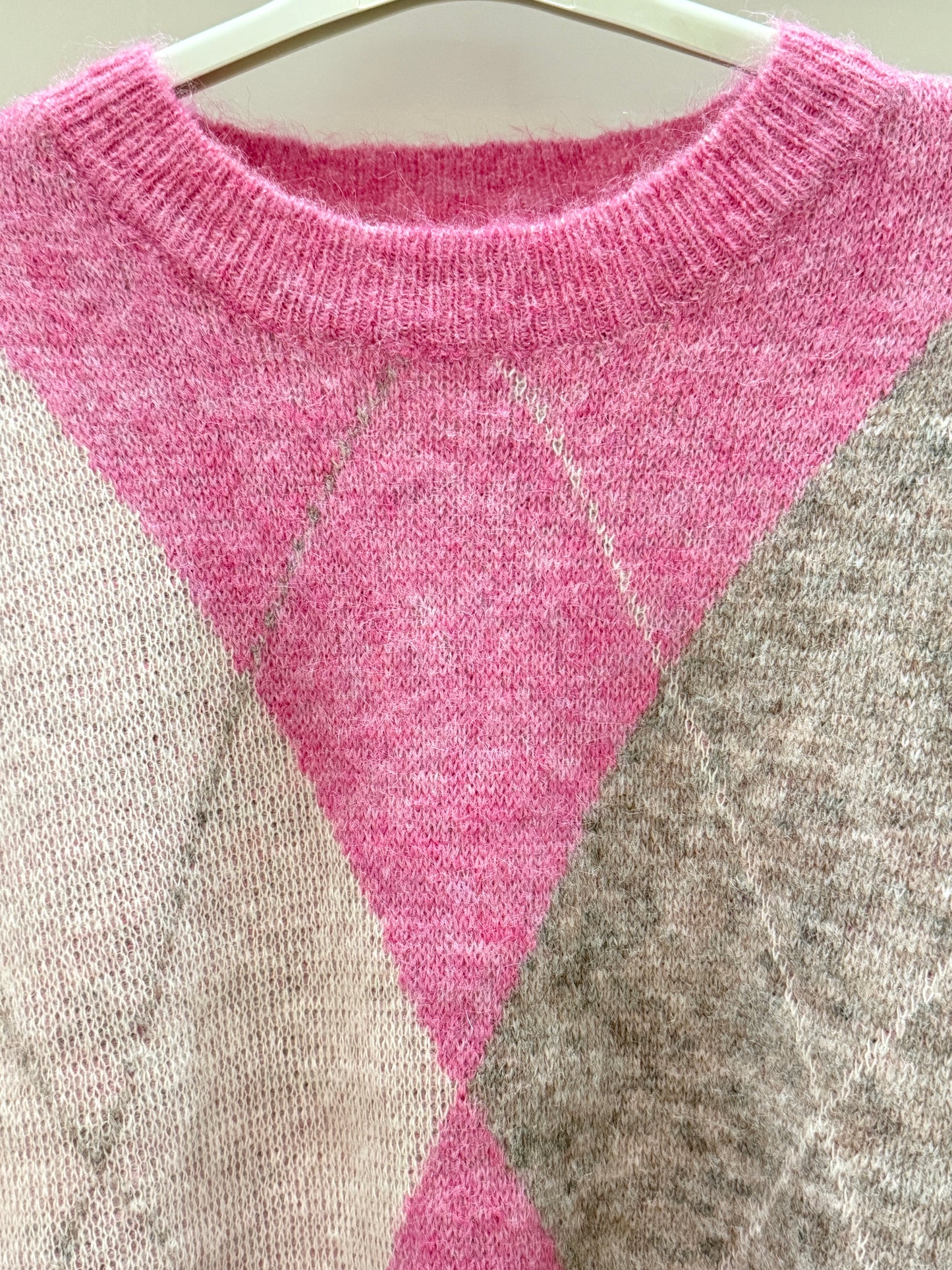 Pink Argyle Crew Neck Jumper