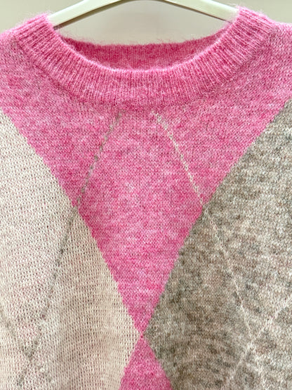 Pink Argyle Crew Neck Jumper