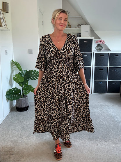 Classic Leopard Shirred Waist Dress