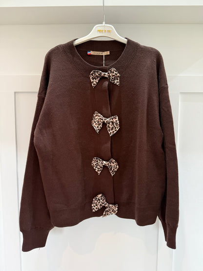 Chocolate Leopard Bow Cardigan