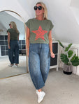 Khaki Neon Leopard Star T Shirt