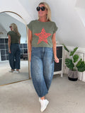 Khaki Neon Leopard Star T Shirt