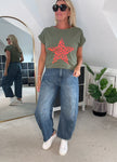 Khaki Neon Leopard Star T Shirt