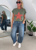 Khaki Neon Leopard Star T Shirt