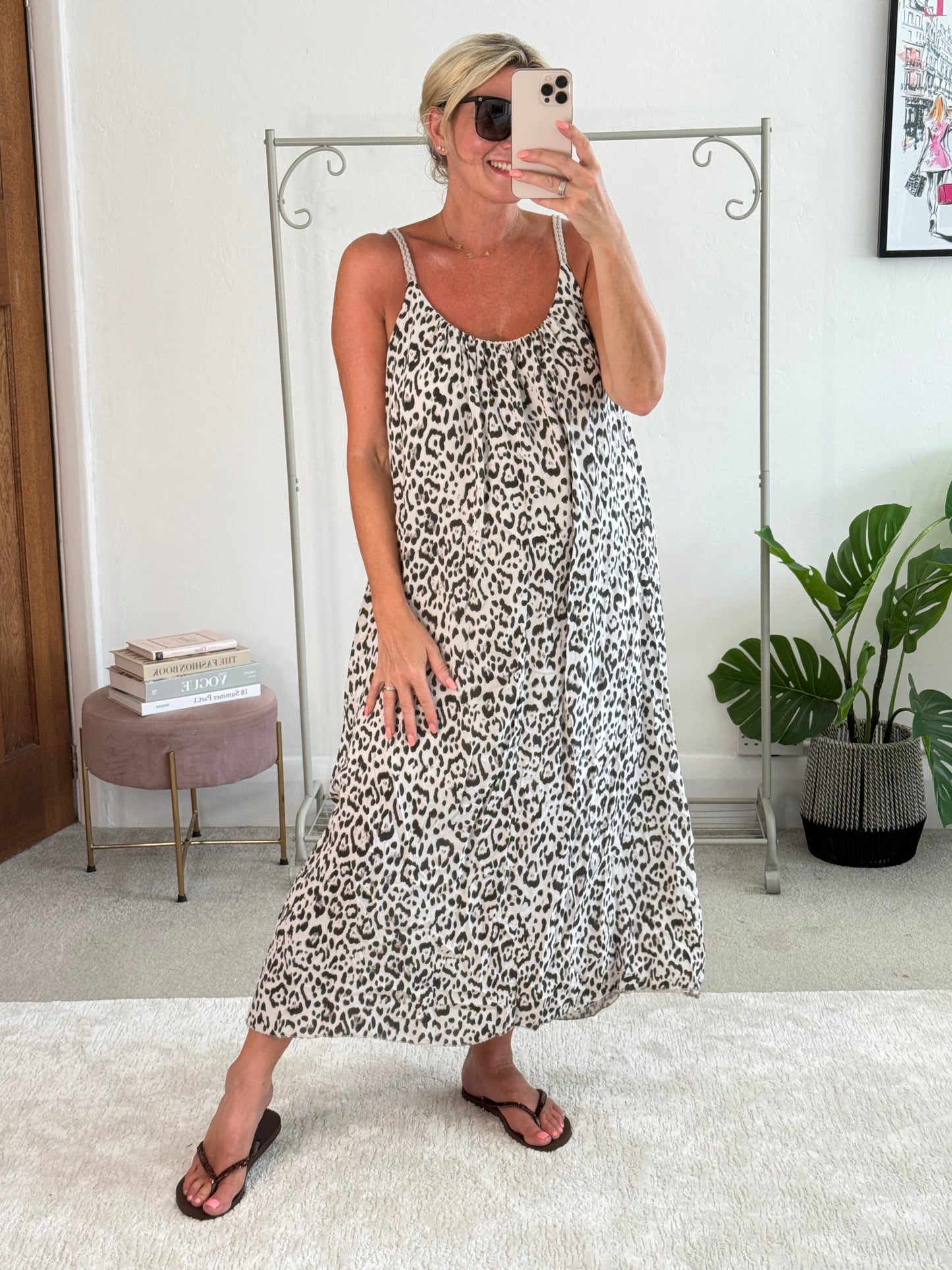 Stone/Black Plaited Strap Leopard Maxi Dress 🐆