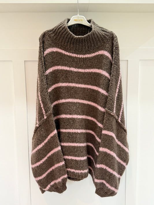 Mocha/Pink Slouchy Jumper
