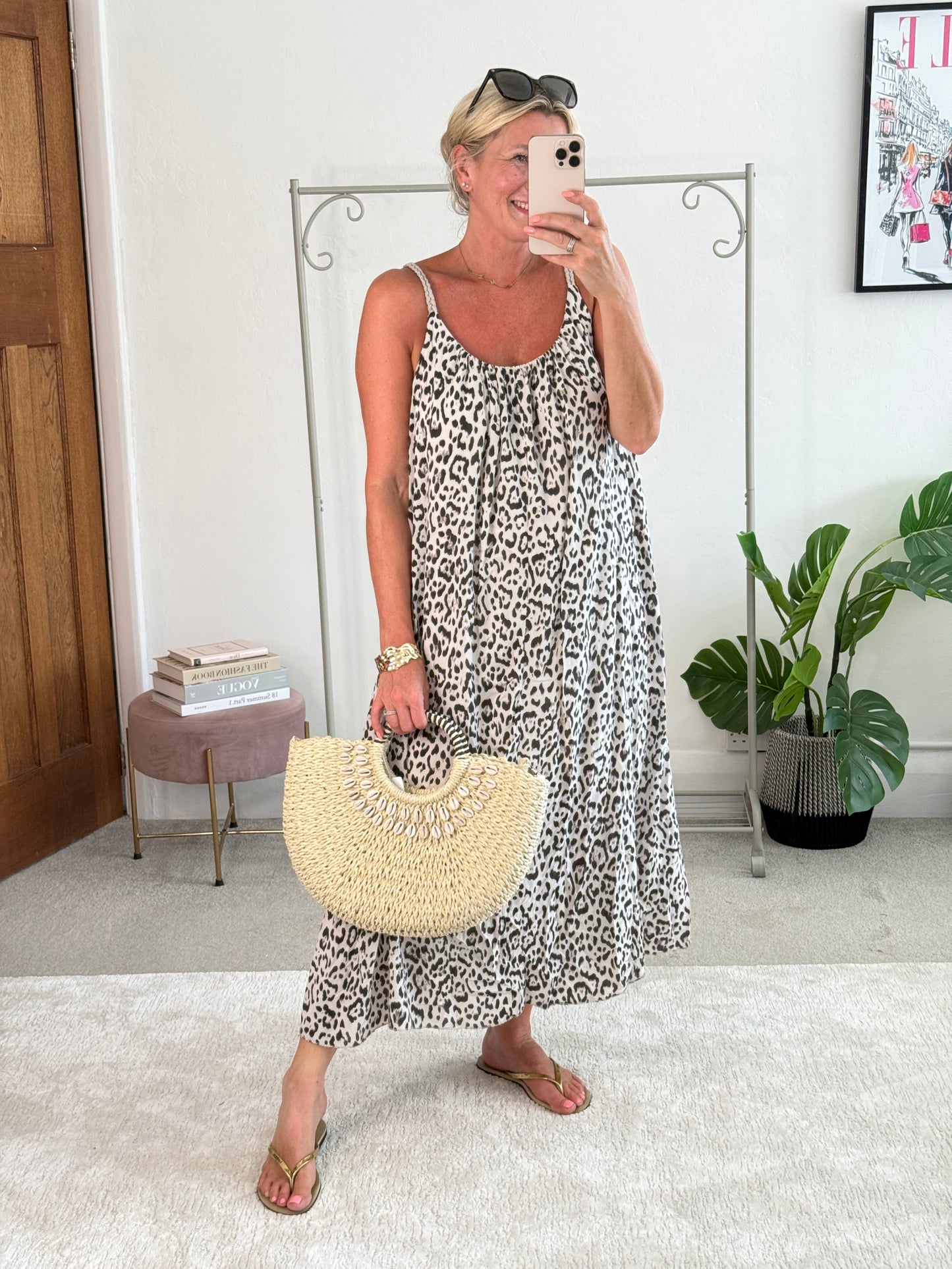 Stone/Black Plaited Strap Leopard Maxi Dress 🐆