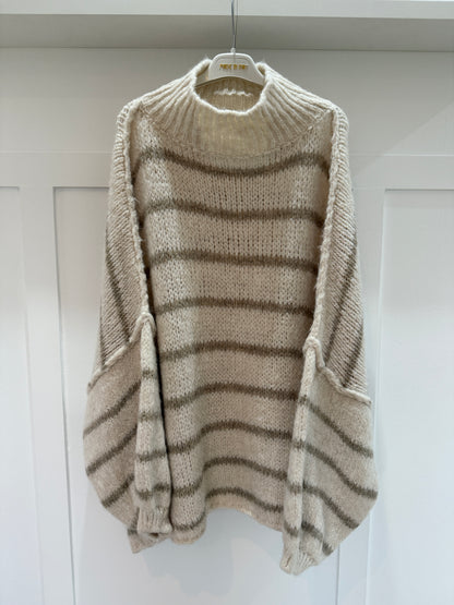 Mocha/Pink Slouchy Jumper
