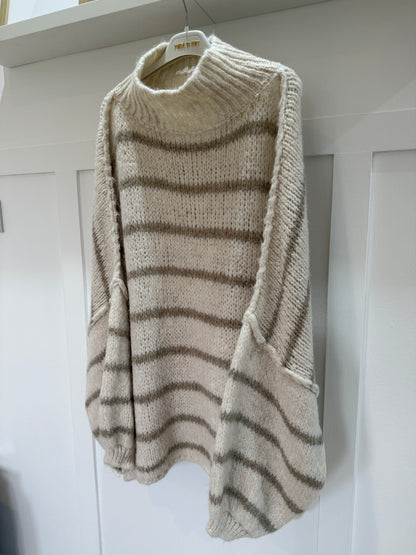 Mocha/Pink Slouchy Jumper