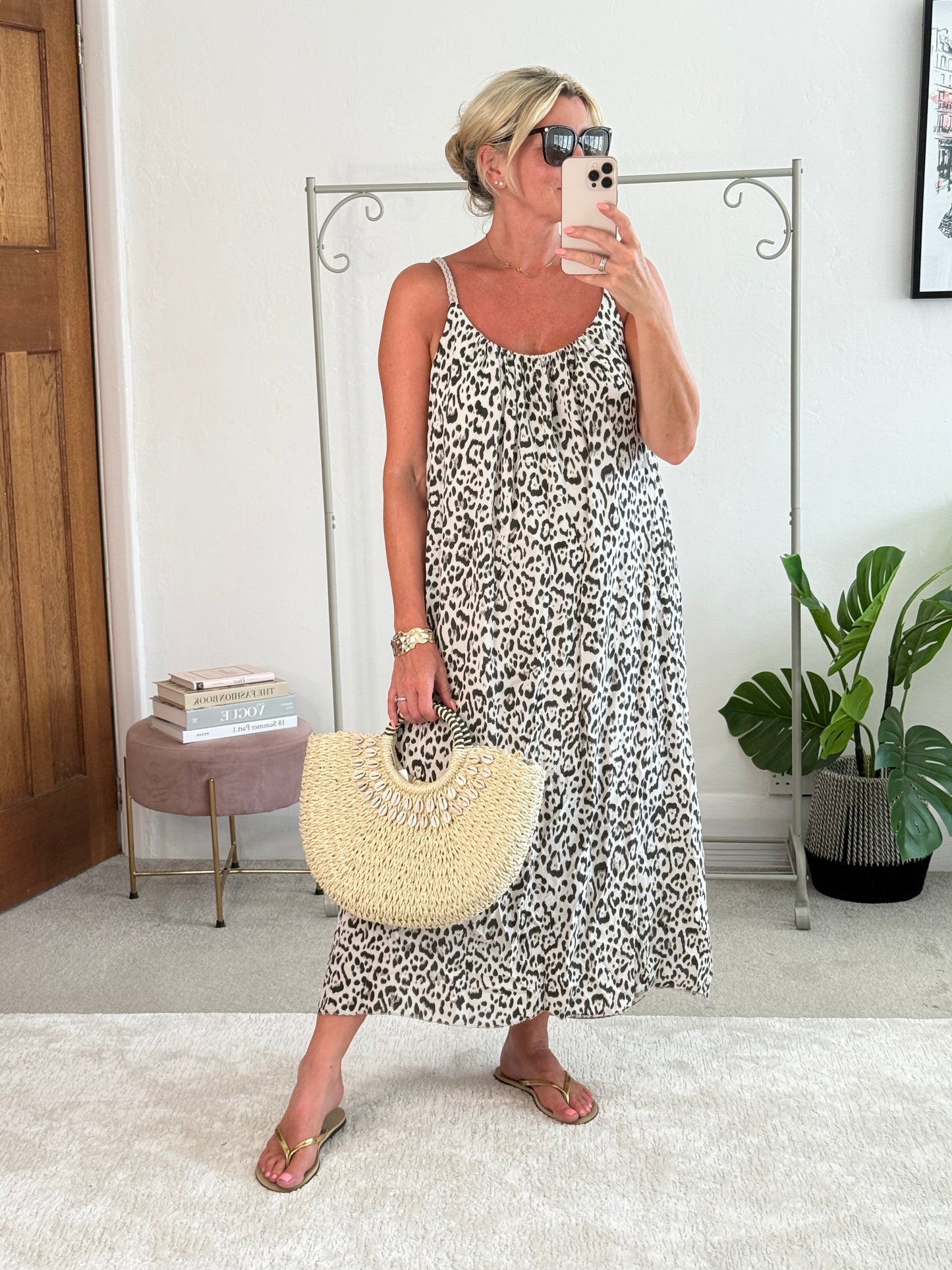 Stone/Black Plaited Strap Leopard Maxi Dress 🐆