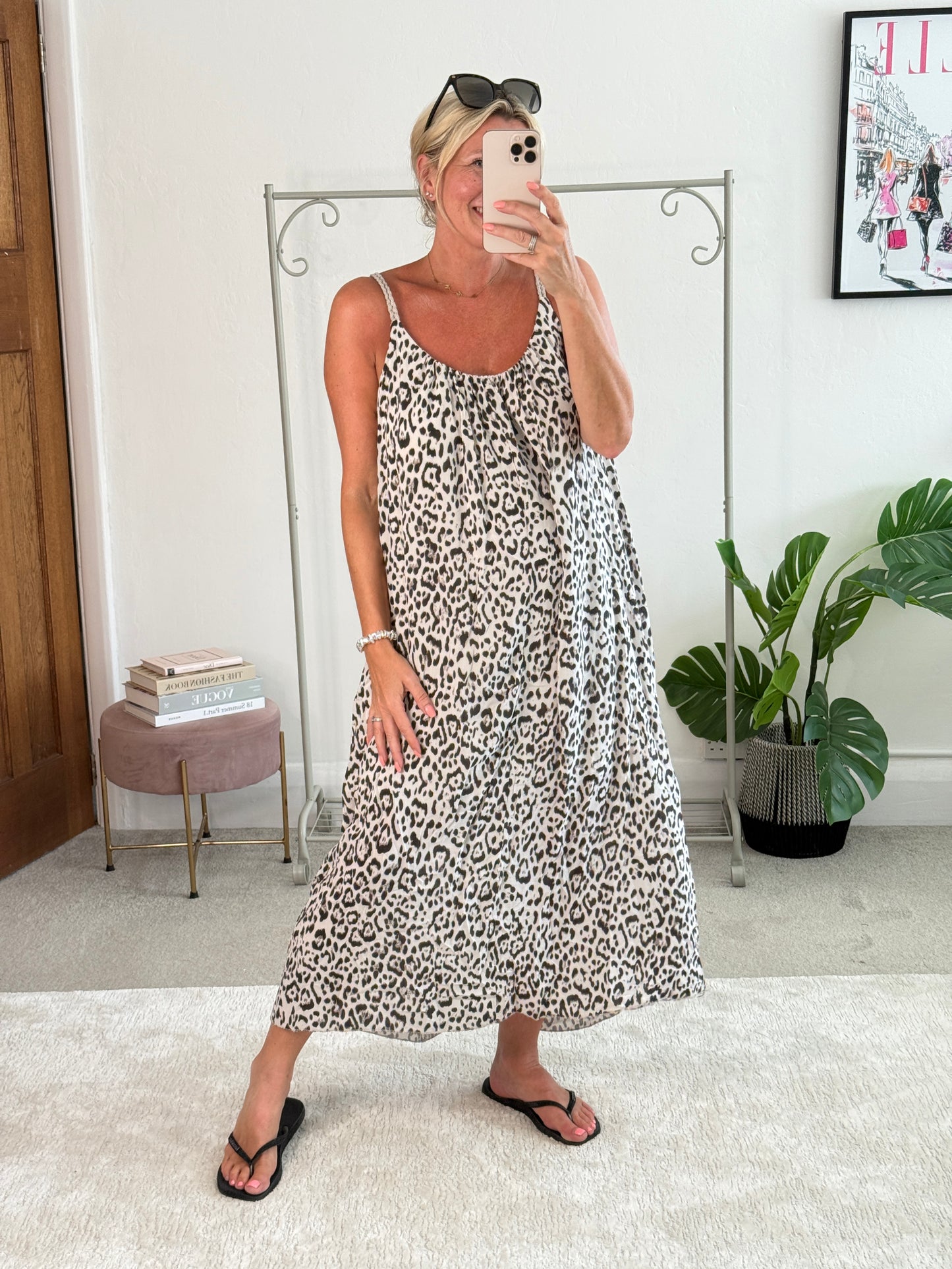 Stone/Black Plaited Strap Leopard Maxi Dress 🐆