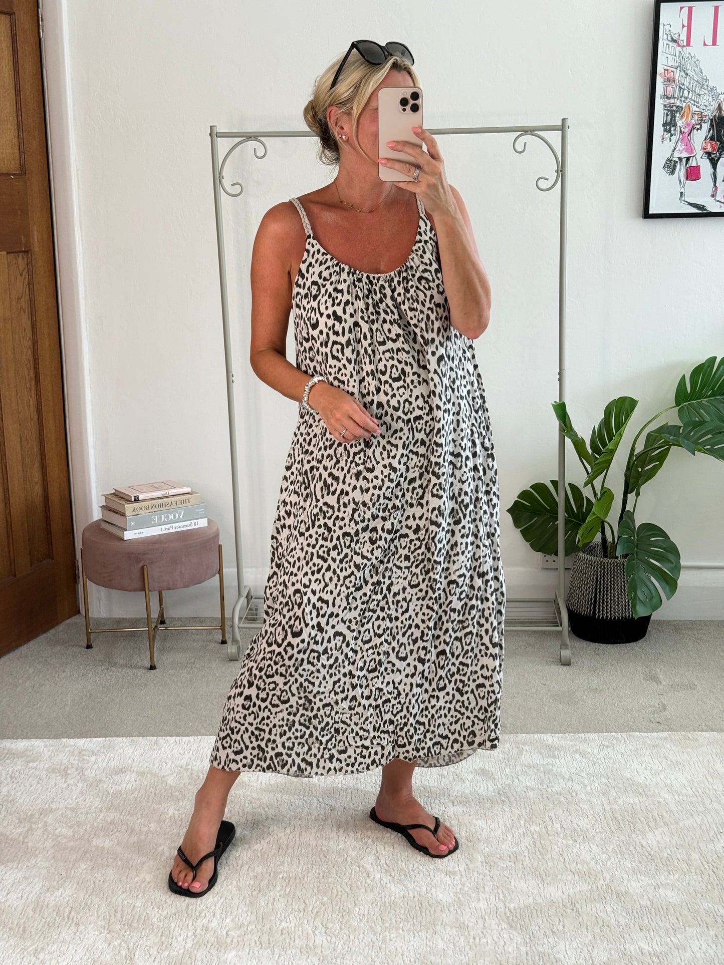 Stone/Black Plaited Strap Leopard Maxi Dress 🐆