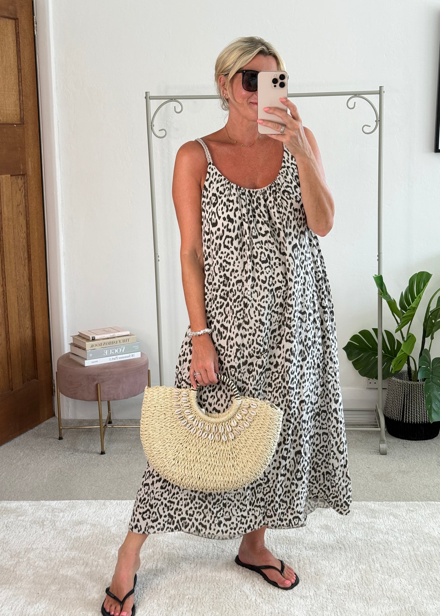 Stone/Black Plaited Strap Leopard Maxi Dress 🐆
