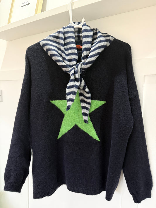 Navy/Grey Striped Triangle Neck Scarf