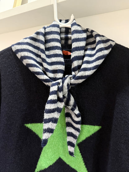 Navy/Grey Striped Triangle Neck Scarf