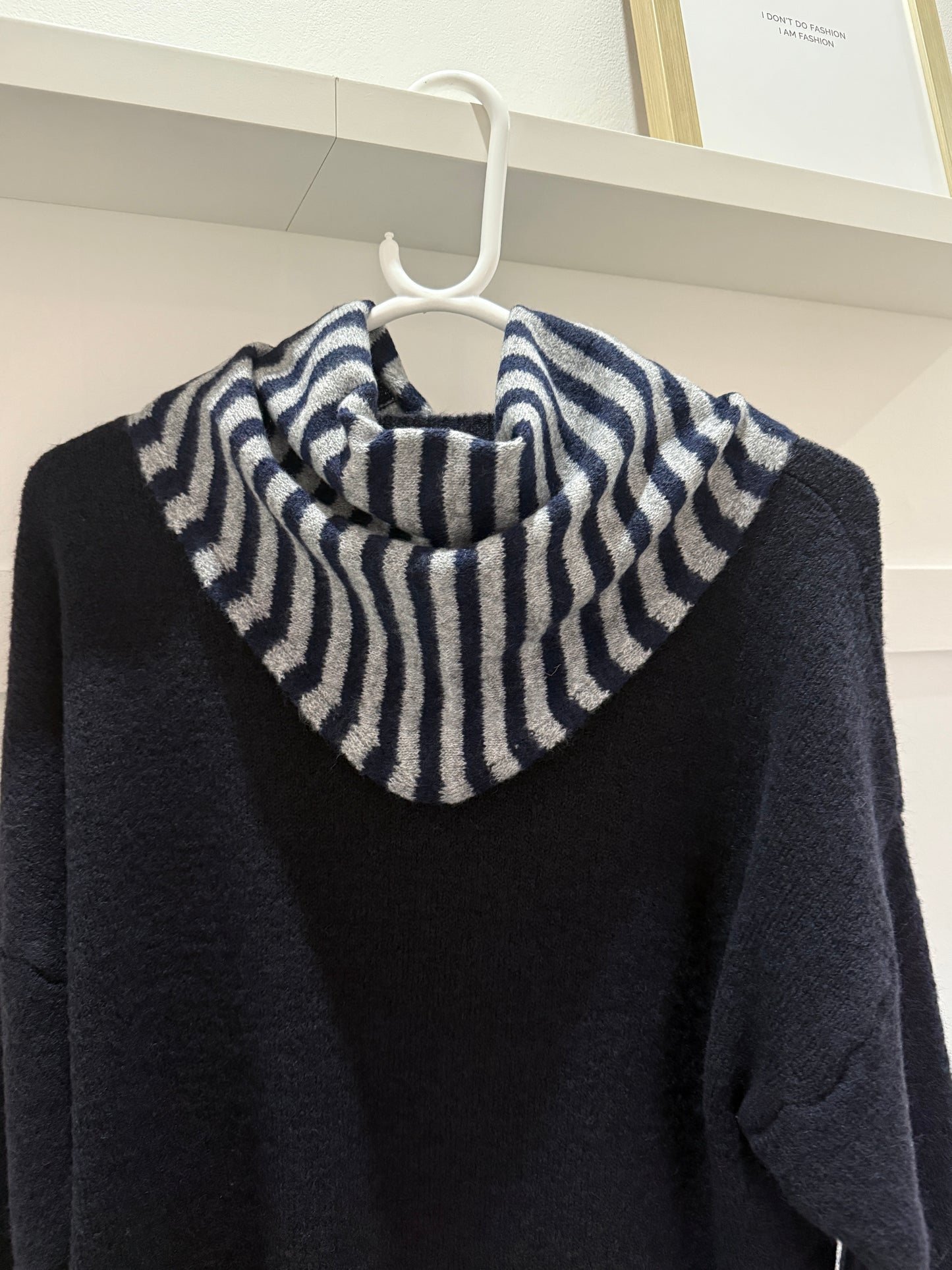 Navy/Grey Striped Triangle Neck Scarf