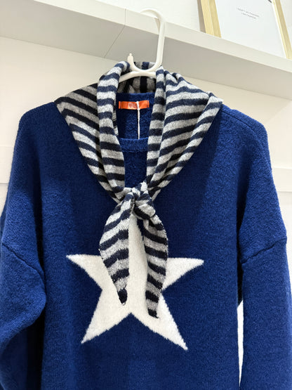 Navy/Grey Striped Triangle Neck Scarf