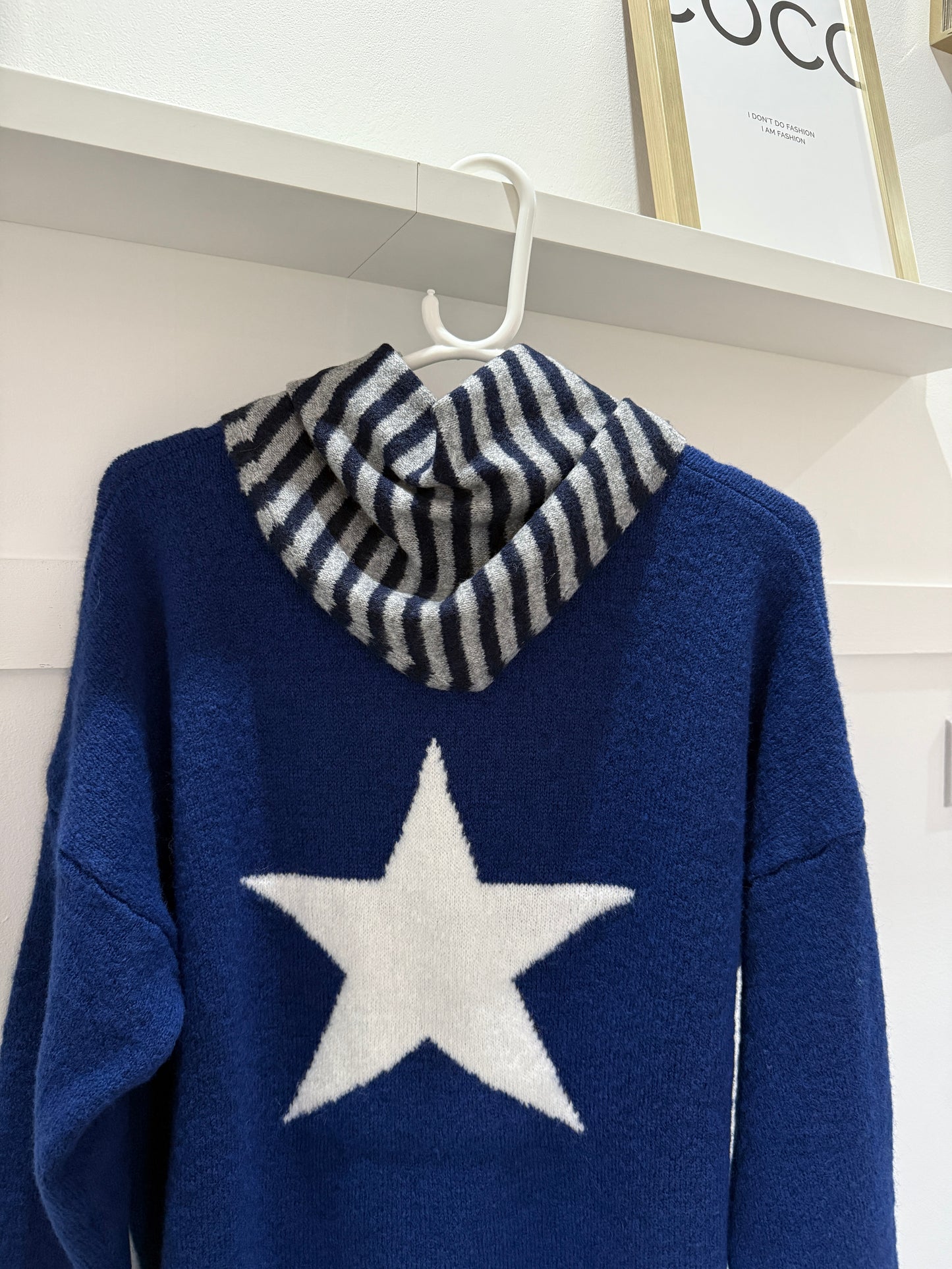 Navy/Grey Striped Triangle Neck Scarf